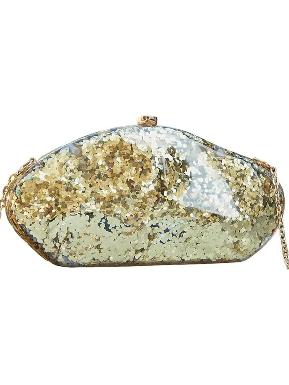 Women's Glitter Print Acrylic Shell Clutch Purse Removable Chain Shoulder Bag